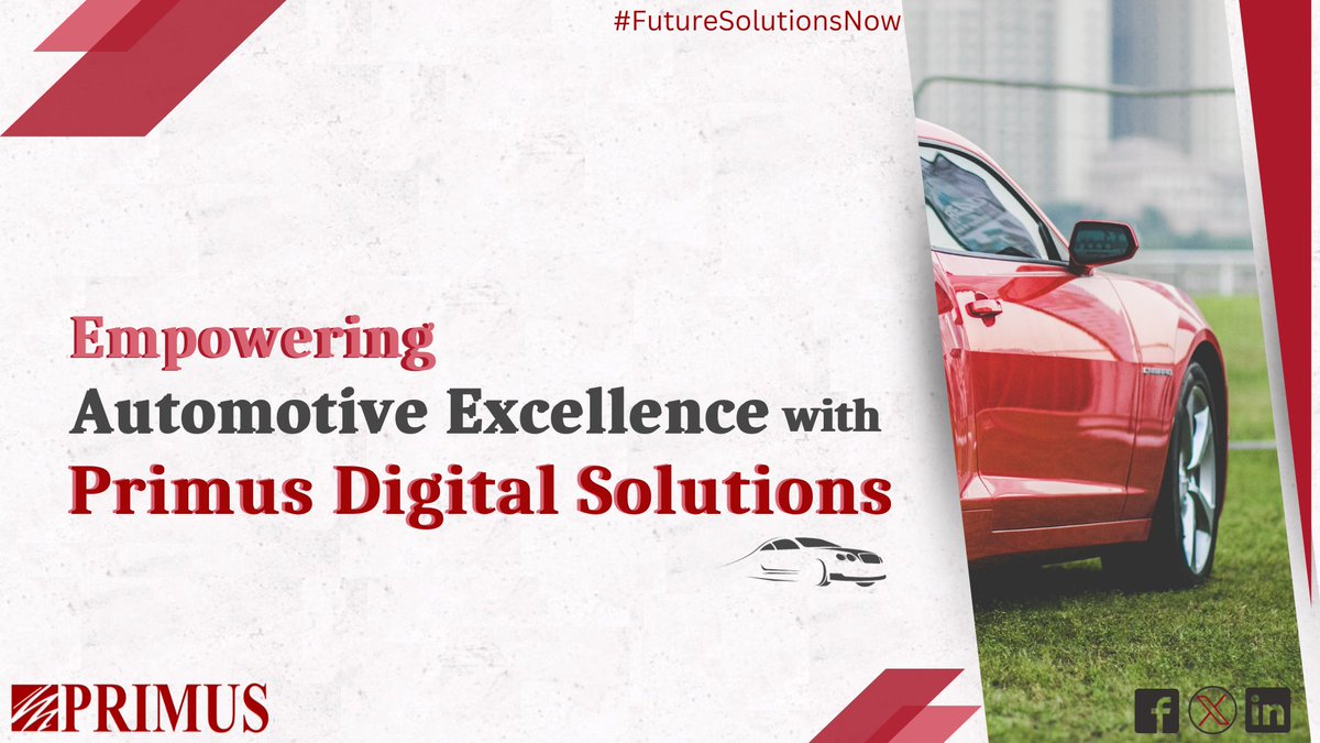 PrimusSoftCorp's tweet photo. As leading #softwareservicecompany, we empower #AutomotiveExcellence through our #DigitalSolutions.
Our services are tailor-made to help #automotive companies accelerate #digitaltransformation. If you want to drive success in the #automotive sector, talk to our #Primus experts. https://t.co/5UbkHX0n82