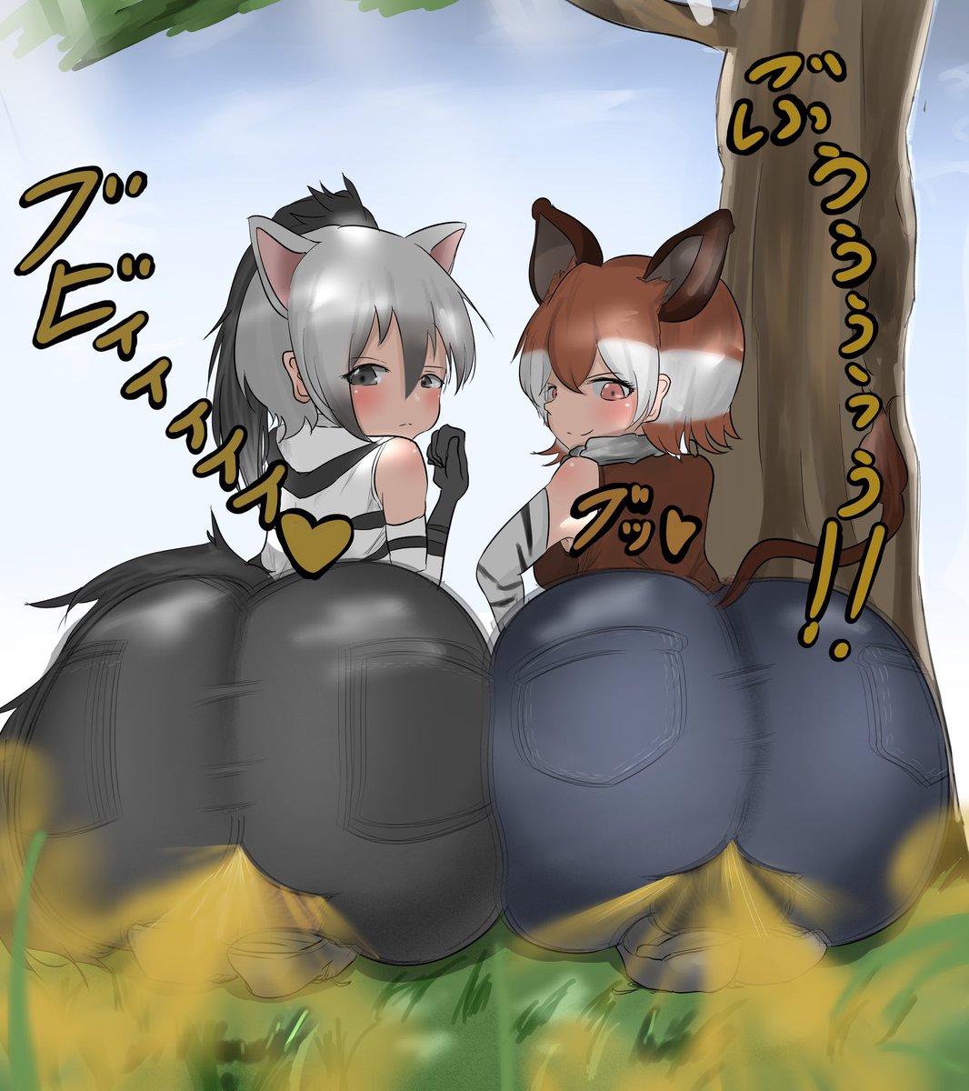 SrLeAfVuEge's tweet photo. 以前依頼した作品を再掲

オカピちゃんとアードウルフちゃんのガス抜きクッションにされちゃう哀れなヒトオスくん...😭 https://t.co/mN6SnzfMM4