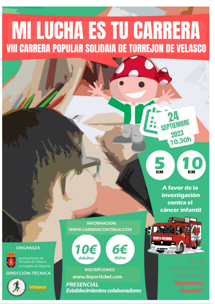 El sábado 24 tenemos carrera a favor de la investigación del cáncer infantil.
¿Te lo vas a perder?
🗓️ Sábado 24 de septiembre
🕥10:30 AM
🏃 Torrejón de Velasco
Inscripciones en
deporticket.com