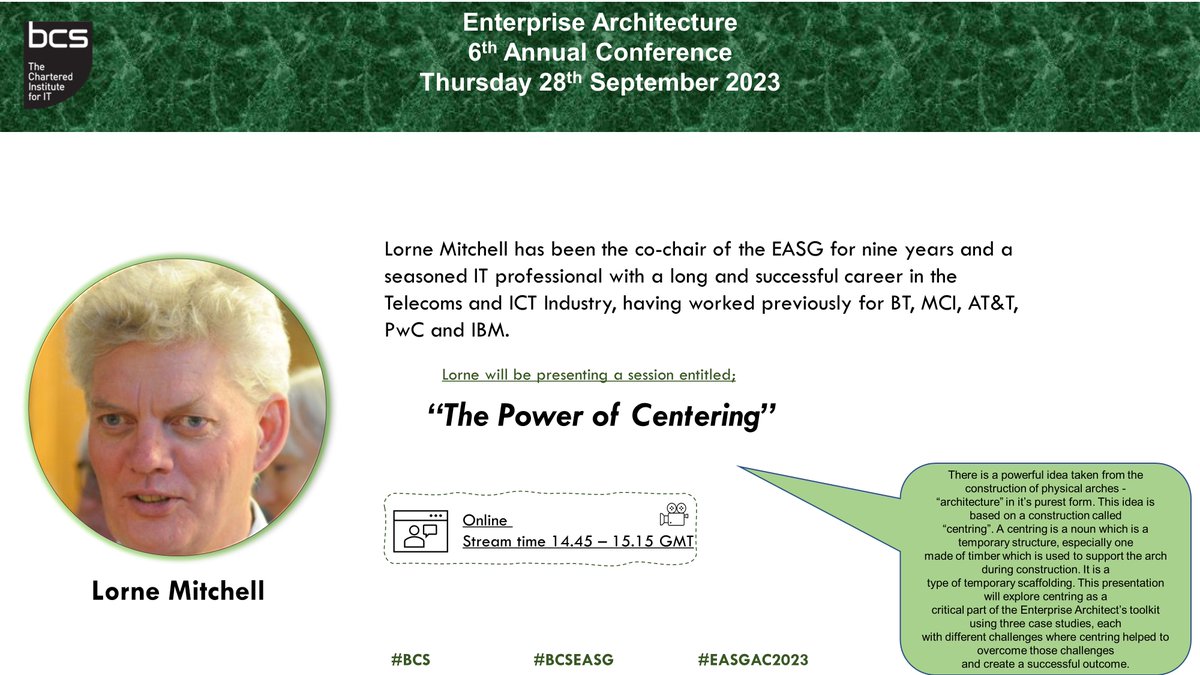 What's central to an #EntArch toolkit? 
Hear @lornemitchell presentation based on 3 case studies at our London & online annual conference
easg28092023.eventbrite.co.uk