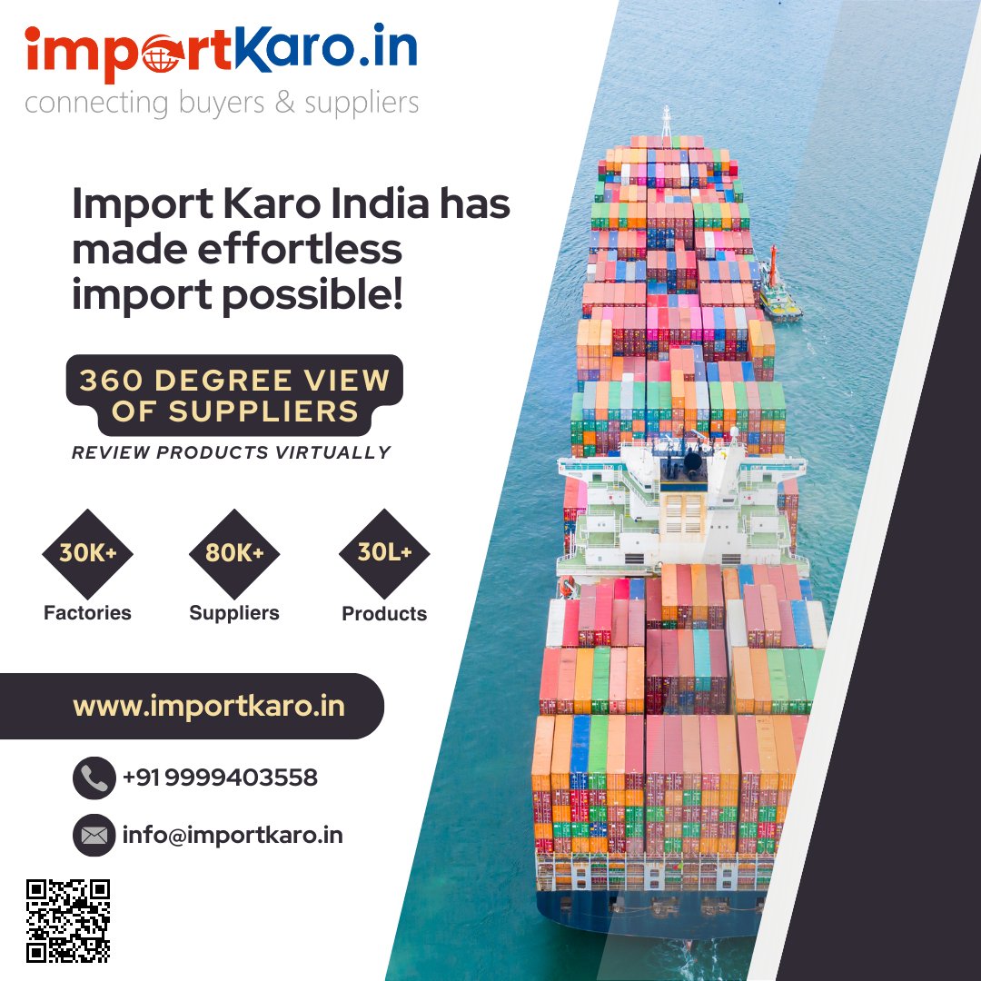 importkaro's tweet photo. Import Karo India has made effortless import
possible! 🌟 Discover the services to stress-free
imports with verified suppliers and top-tier
procurement. 💯 #SourcingSimplified

Visit now
https://t.co/vqUxVVOPb3 https://t.co/aWQGbUoUHc
