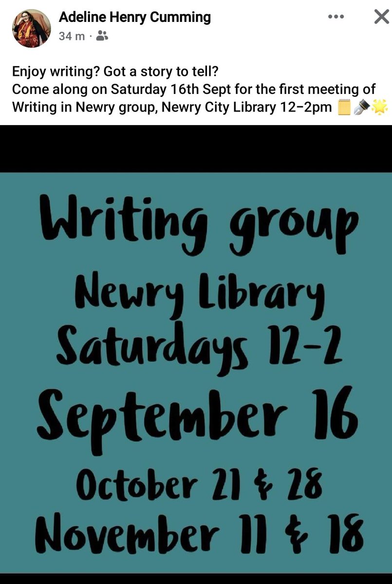 My very talented friend,@A_L_Henry, has started a new writing group in Newry. Go along if you can, it'll be class.