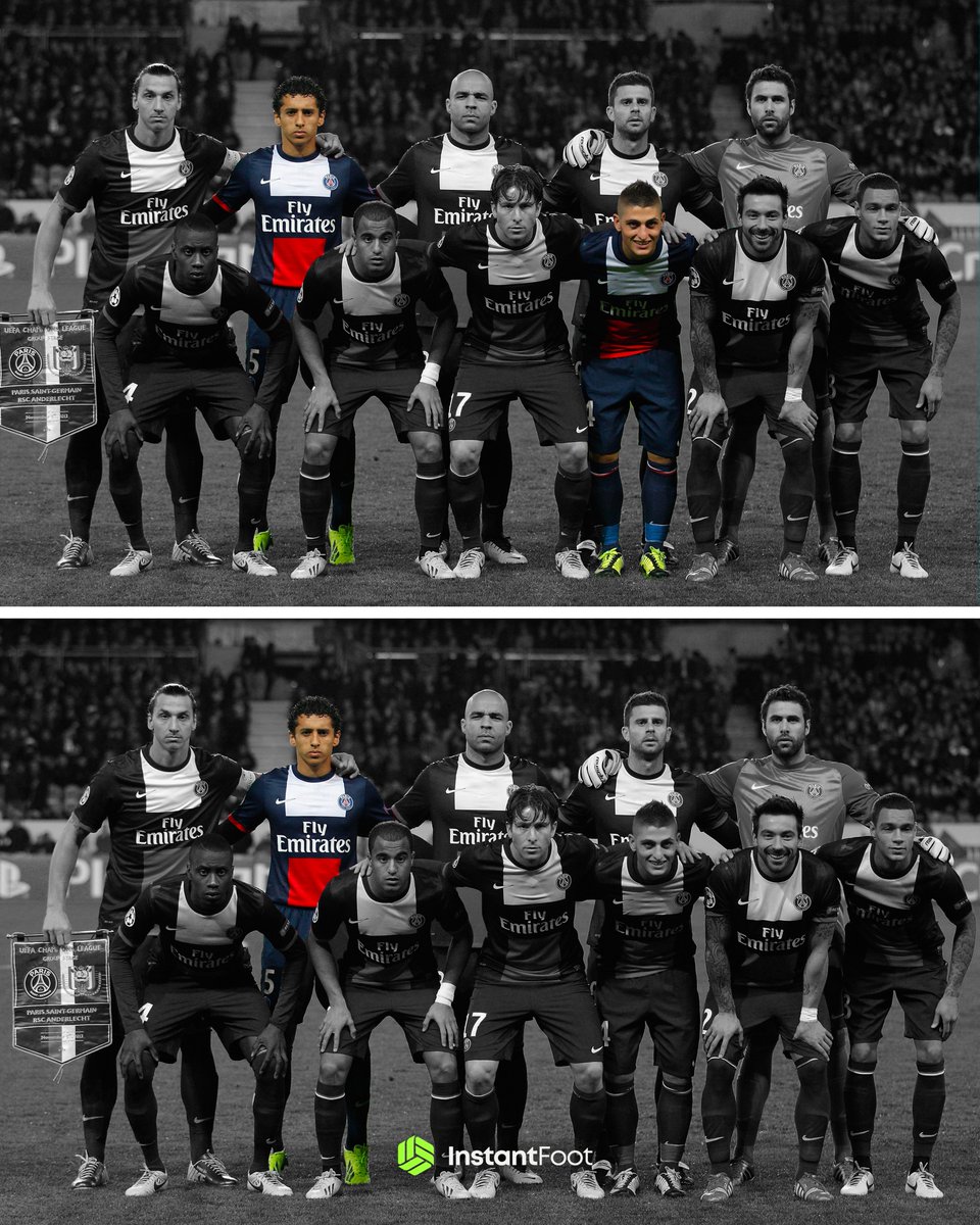 lnstantFoot's tweet photo. Après le départ de Marco Verratti, Marquinhos est le seul joueur restant de cette équipe du PSG alignée en novembre 2013 contre Anderlecht. ❤️💙 https://t.co/Wk1PjuczkD