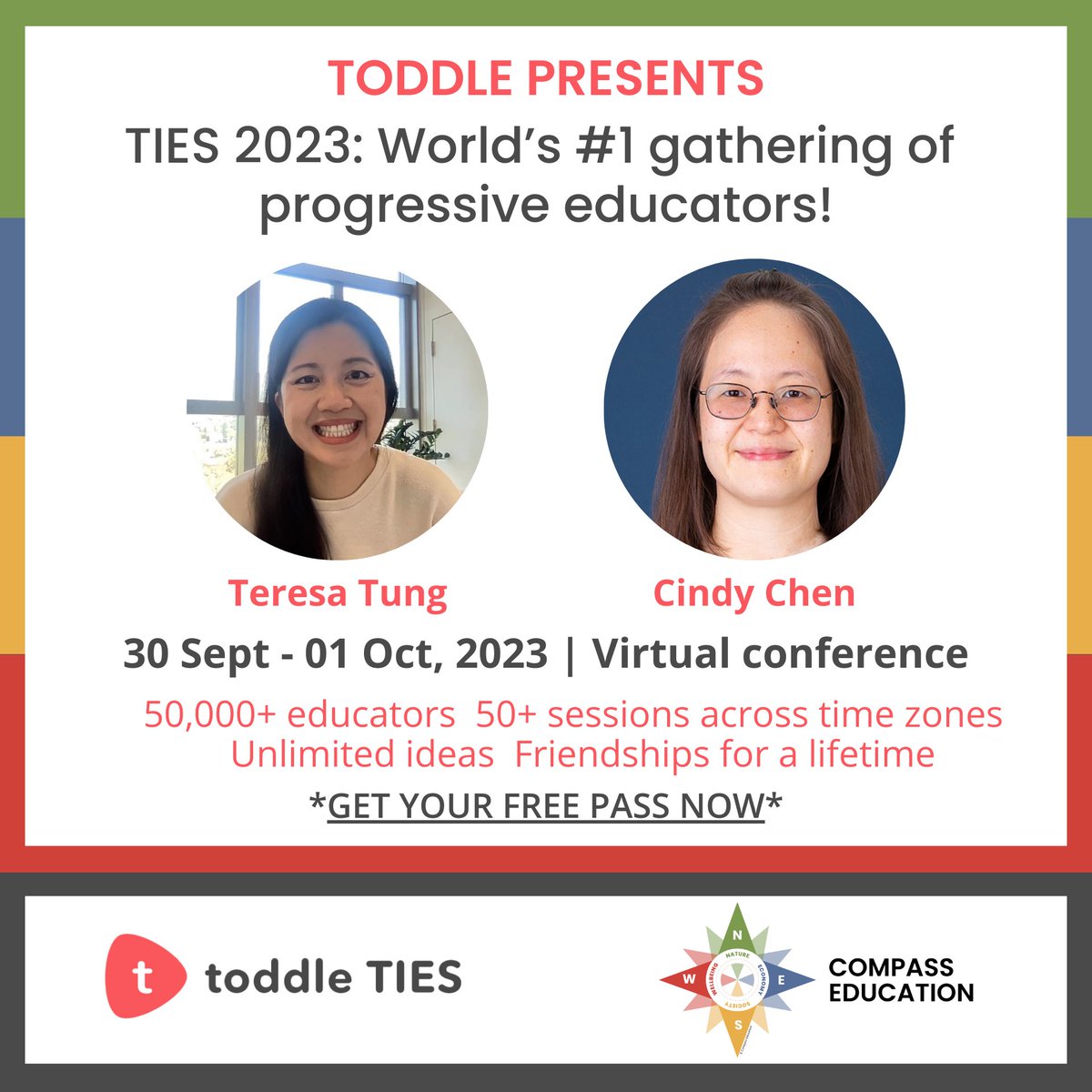 Compass Facilitators @CindyHYChen & @teresattung at #TIES2023: World’s #1 gathering of progressive educators! Join 50,000+ educators from around the world for 50+ sessions: 30 Sept - 01 Oct, 2023 | Virtual conference Free pass toddleapp.com/ties @toddle_edu