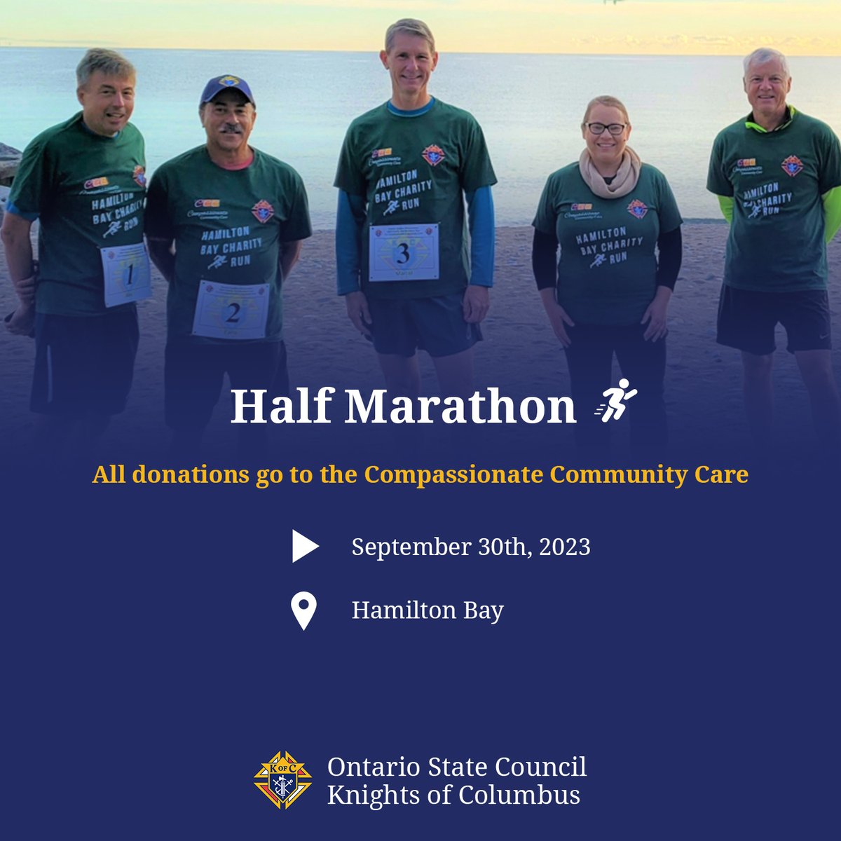 Save the date for September 30th!
Support the #KofC Charity Run!🏃‍♂️🏃‍♀️🏃
All donations go to #CompassionateCommunityCare📷
To donate, visit ontariokofc.ca/.../half-marat… 
For information, visit ontariokofc.ca/charity-half-m…

#OntarioKofC #KofCOntario
#HalfMarathonCharityRun