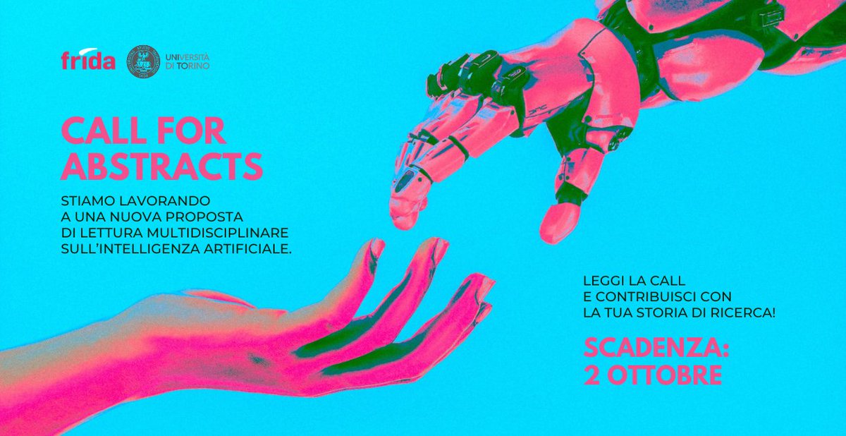 Lavori a o con <a href="/unito/">Università di Torino</a>? Ti occupi di #Intelligenzaartificiale? 
Racconta la tua ricerca su frida.unito.it!
Rispondi alla call for abstracts entro il 2 ottobre > 
forms.gle/cz9aZB1NBU8D3u…