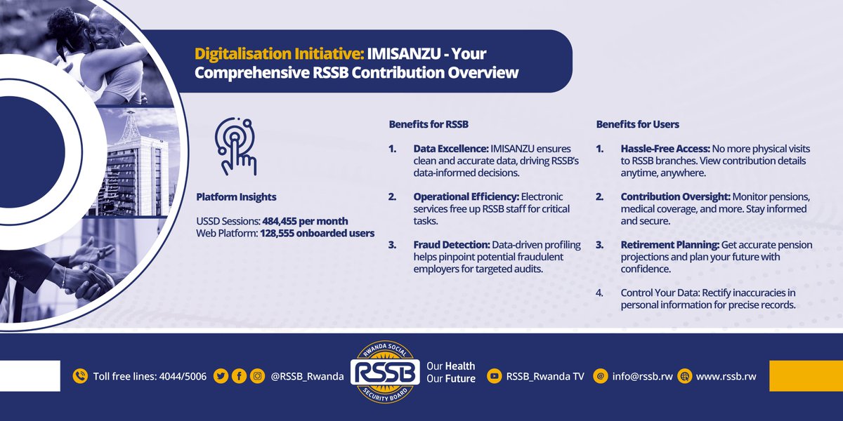 RSSB_Rwanda's tweet photo. No more waiting in long queues!
ππππππππ brings you streamlined access to your RSSB contributions and benefits.
π Say goodbye to hassle and hello to convenience! π±πΌ
#RSSBPerformance22_23 https://t.co/tt9zUGwjTP