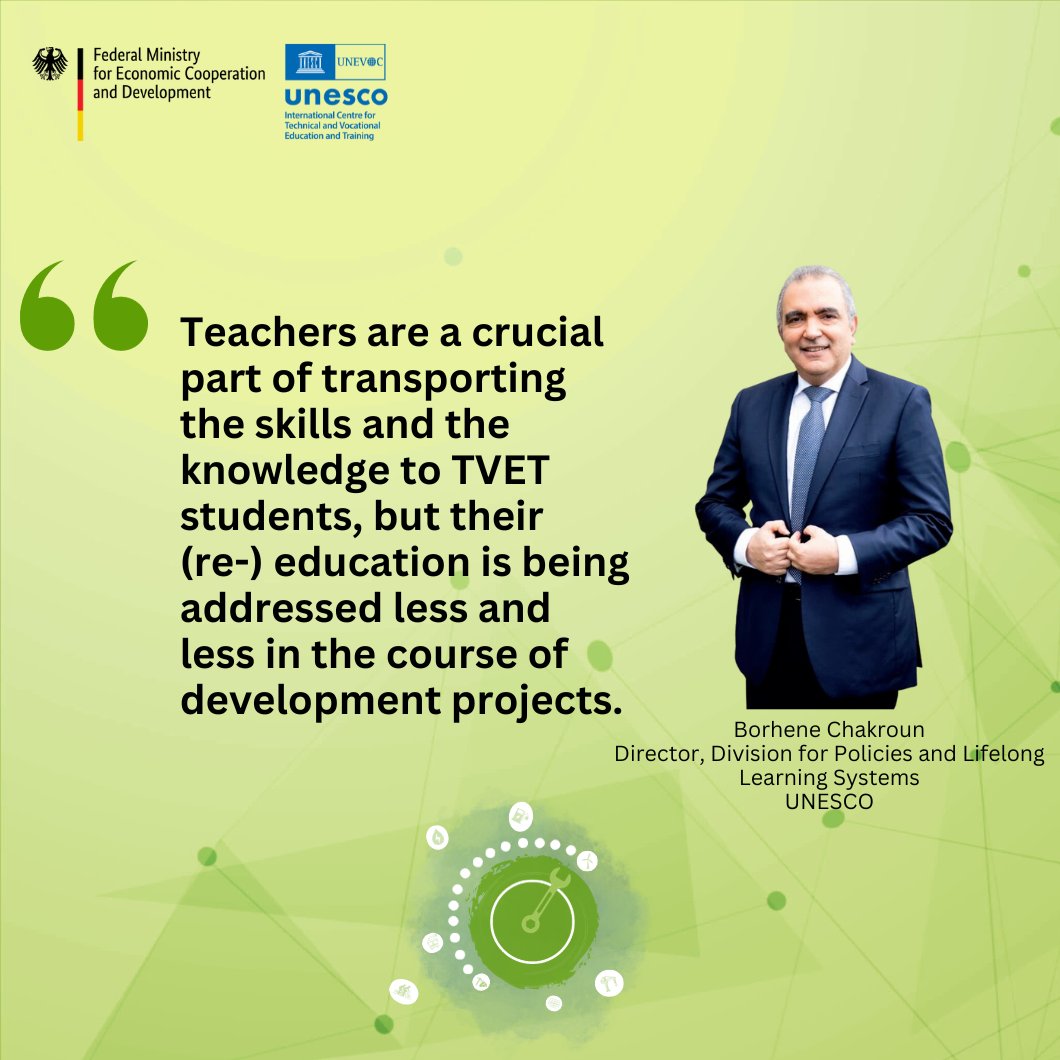 UNEVOC's tweet photo. At the #DialogueForum, Borhene Chakroun, Director of Division for Policies and Lifelong Learning Systems at UNESCO, shared insights on the importance of transforming #TVET for successful &amp; just transitions &amp; the need to support TVET teachers to contribute to this transformation. https://t.co/Z3qIkBrnW5