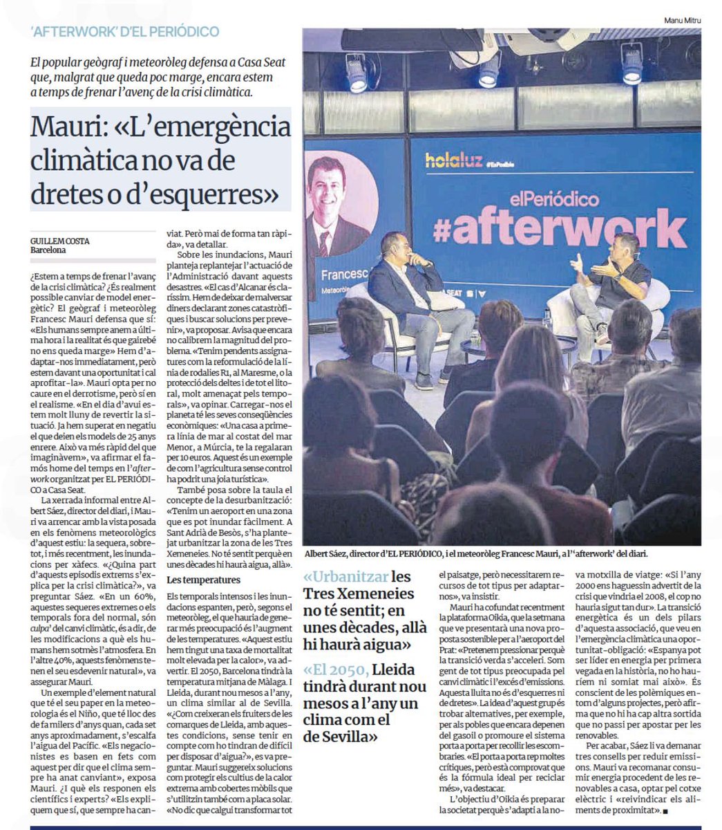 📣  Compartim la crònica de <a href="/elperiodico_cat/">El Periódico</a> de la intervenció del president d’<a href="/Oikia_eco/">Oikia</a>, Francesc Mauri, a l’Afterwork d’el Periódico a Casa Seat ahir on reflexiona al voltant d’Oikia i la seva tasca i de l’emergència climàtica. Escrita per <a href="/guillemcarreras/">Guillem Costa</a>.

Aquí la teniu 📰👇