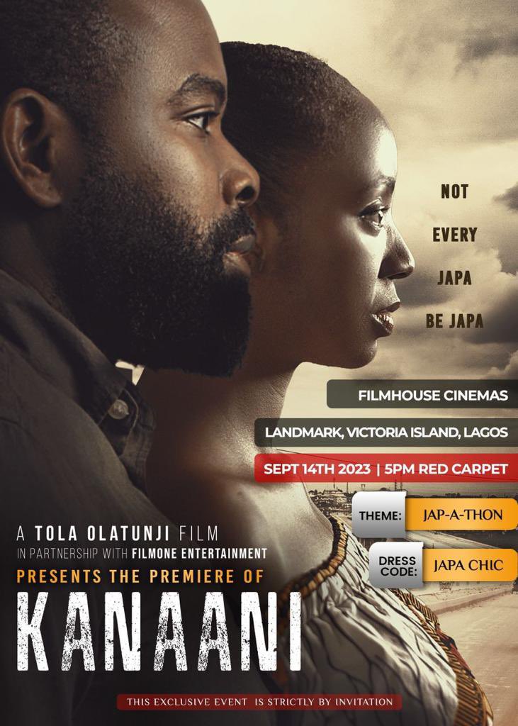 “Kanaani” premieres today at @FilmhouseCinema ! 

The film is directed by Tola Olatunji and stars Gabriel Afolayan, Ivie Okunjaye, Robb Hudspeth and other amazing actors. 

#KanaaniMovie #FilmhouseCinema #NigerianMovies