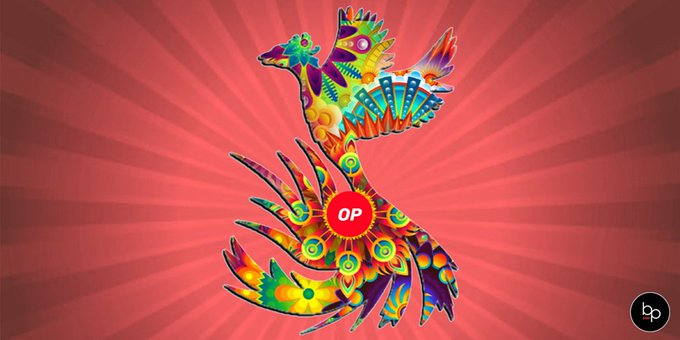 A colorful phoenix representing the Optimism Collective's concept of Ether's Phoenix.