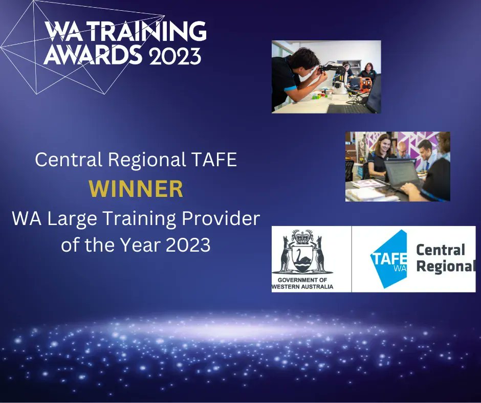 WATrainingAwrds's tweet photo. Celebrations for the announcement of the 2023 WA Large Training Provider of the Year! A well-deserved congratulations to Central Regional TAFE for this outstanding achievement. 🏆 

Congratulations!

#WATA2023 #LargeTrainingProvider #PutYourselfInTheSpotlight https://t.co/SRdhJf1gkp