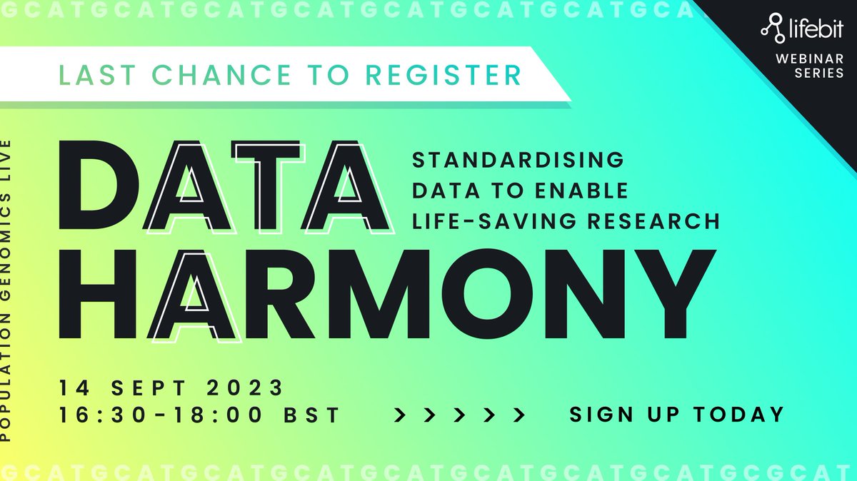 lifebitAI's tweet photo. 🚨 Last chance to sign up! 🚨 The Lifebit team is delighted to host today's webinar on Data Harmony with thought leaders Dr. @Pablo Prieto Barja of Lifebit, Prof. @pearsekeane of @Moorfields &amp; @ucl &amp; @PaolaQuattroni of @HDR_UK 🙌 Don't miss out: https://t.co/eeUFtT1pr0 #Lifebit https://t.co/GfH2gWGYR2