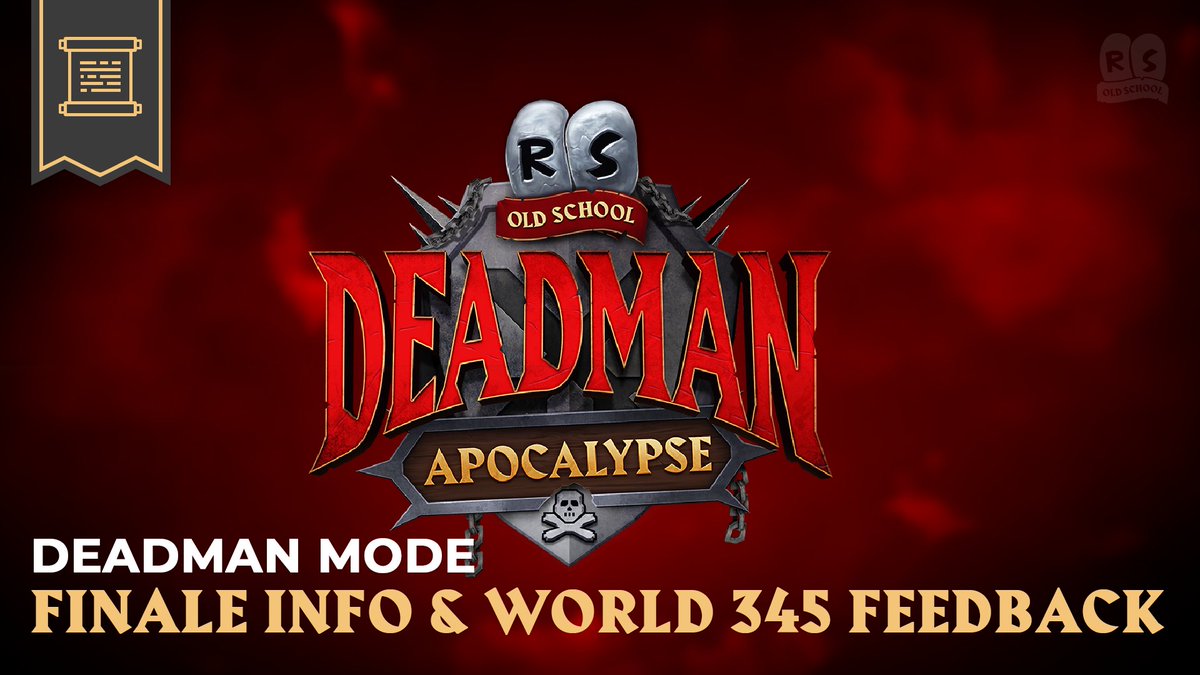 OldSchoolRS's tweet photo. ⏳ The Deadman: Apocalypse Finale is fast approaching...

⚔️ We've put together a small blog to remind you of all the key bits of info you'll need, and to ask for your thoughts on the future of Permanent Deadman (World 345)!

🔗 https://t.co/UfMnDOuyUI https://t.co/4phVxmxgi5