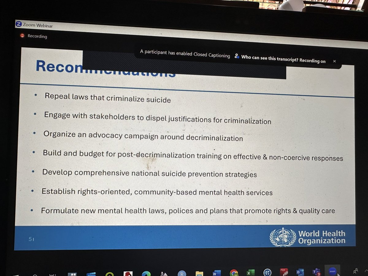 Currently attending the ongoing <a href="/WHO/">World Health Organization (WHO)</a> webinar on suicide decriminalization and here are some recommendations on actionable steps that countries can take👇🏾