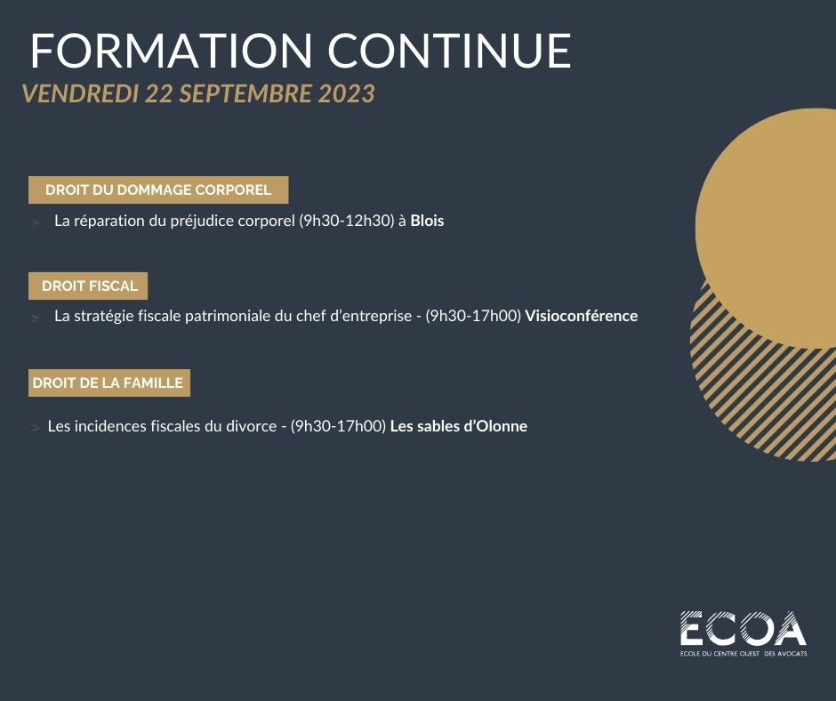 Ca continue! On se forme avec l'ECOA de Poitiers!
A noter dans son calendrier le 22 septembre 2023 !
Pour s'inscrire :
👇
lnkd.in/ghRbTp5