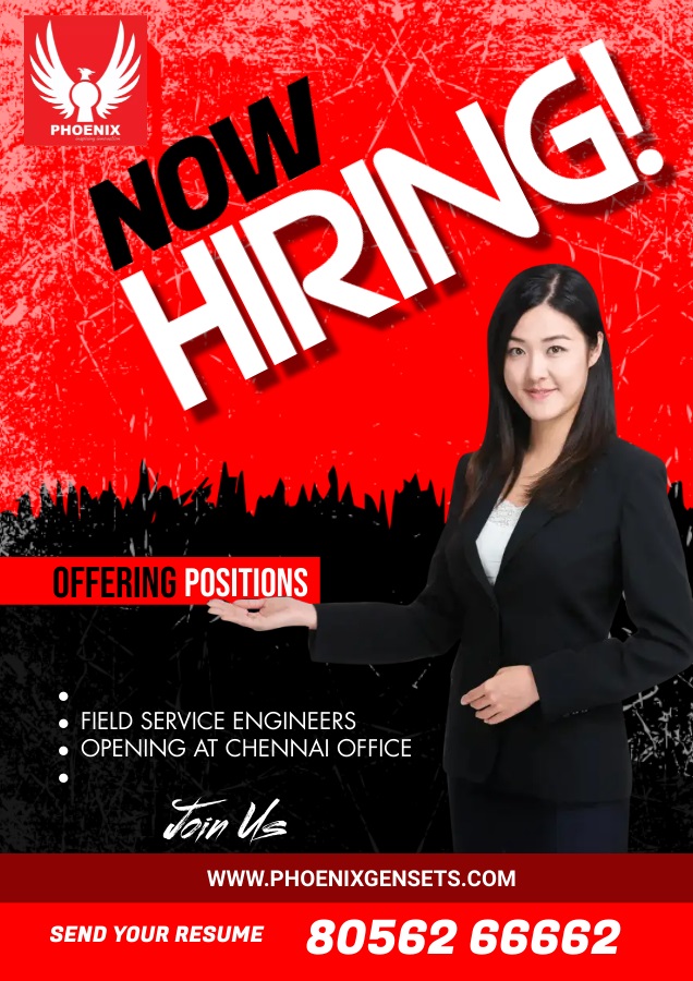 phoenixgensets's tweet photo. We are looking for a 'Field Service Engineers' in Chennai. To apply, send your resume at: info@phoenixgensets.com

Call/WhatsApp: https://t.co/kg31pQ9gnE

#wearehiring #vacancy #ApplyNow #jobopening #engineer #jobopportunity #chennai https://t.co/keFoerBK1t