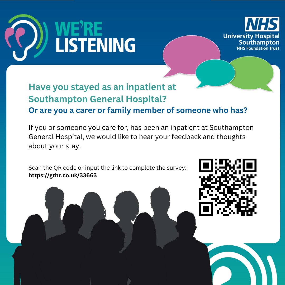 Experience of Care at UHSFT (@wecareuhsft) on Twitter photo Have you previously stayed as an inpatient at <a href="/UHSFT/">University Hospital Southampton ๐</a>?
We would like to hear your feedback on the proposed Call 4 Concern service.
You can share your thoughts and feedback here:
๐gthr.co.uk/33663 Have you previously stayed as an inpatient at <a href="/UHSFT/">University Hospital Southampton ๐</a>?
We would like to hear your feedback on the proposed Call 4 Concern service.
You can share your thoughts and feedback here:
๐gthr.co.uk/33663