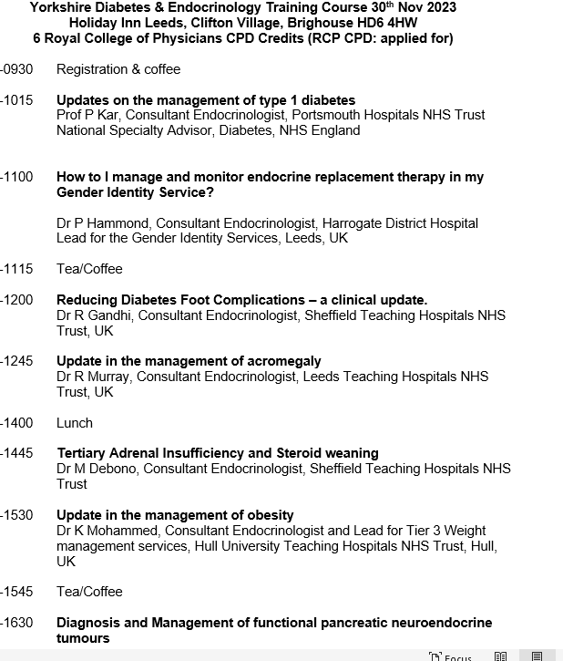 RCP DIABETES &amp; ENDOCRINOLOGY TRAINING COURSE
30th Nov 2023, Holiday Inn Leeds
Register here 
shop.hull.ac.uk/conferences-an…