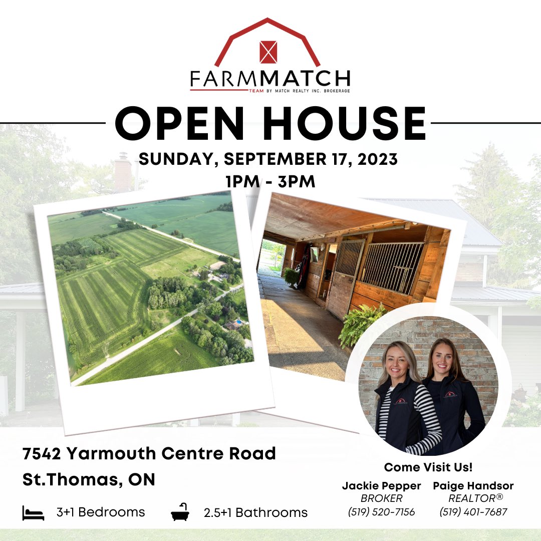 7542 Yarmouth Centre Road, St.Thomas on the corner of John Wise Line. 

Stop in and see us on Sunday from 1-3 this weekend and check out this 48 acre farm! 🚜 

@JackieMPepper 

#ontag #elgin #london #FindYourFarmMatch