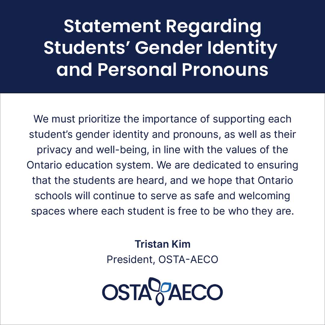 Please see our statement regarding Students' Gender Identity and Personal Pronouns #onted