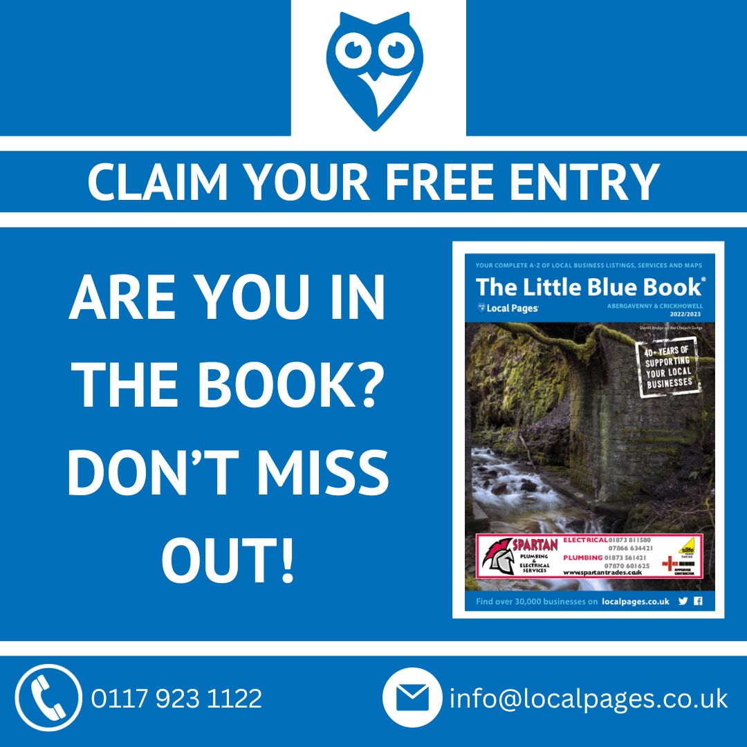 Local Pages (@tweetlocalpages) on Twitter photo Local businesses, have you claimed your free entry to the Local Pages Abergavenny & Crickhowell book?
Reserve your space today!
You can contact us at 0117 923 1122
Alternatively, you can contact us at: info@localpages.co.uk
#localpages #freeentry #abergavenny #crickhowell Local businesses, have you claimed your free entry to the Local Pages Abergavenny & Crickhowell book?
Reserve your space today!
You can contact us at 0117 923 1122
Alternatively, you can contact us at: info@localpages.co.uk
#localpages #freeentry #abergavenny #crickhowell