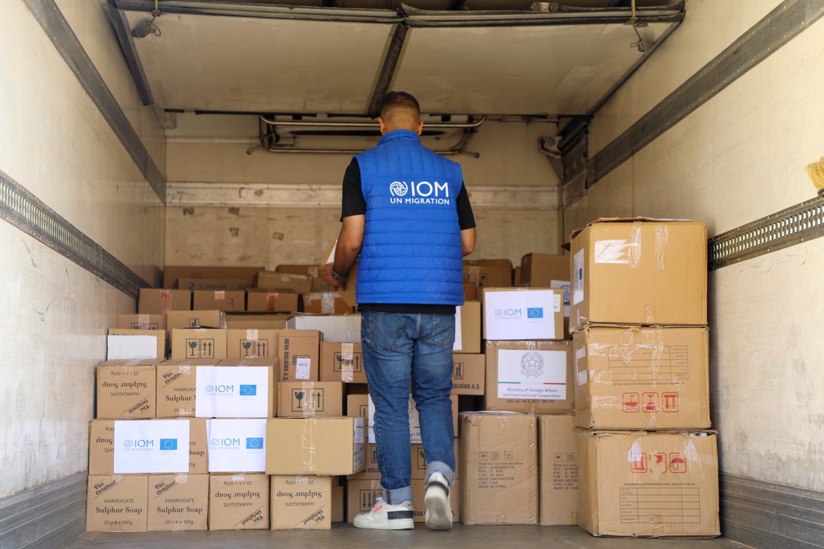 IOM_Libya's tweet photo. IOM Libya has dispatched urgent humanitarian assistance including supplies of essential non-food items and medical aid to areas most affected by the catastrophic #Storm Daniel and will continue to upscale its emergency response. https://t.co/paMmQuqhzm