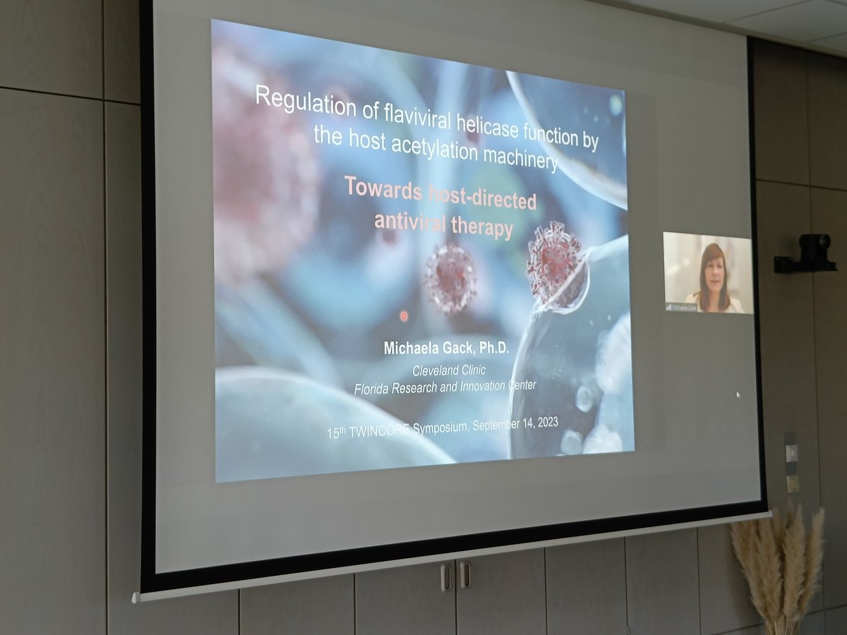 TWINCORE (inaktiv) (@twincoretweets) on Twitter photo A very special talk now given by Michaela Gack from <a href="/CCLRI/">Cleveland Clinic Lerner Research Institute</a>, as it is the only one today given via video conference. #TC_Symp23 A very special talk now given by Michaela Gack from <a href="/CCLRI/">Cleveland Clinic Lerner Research Institute</a>, as it is the only one today given via video conference. #TC_Symp23