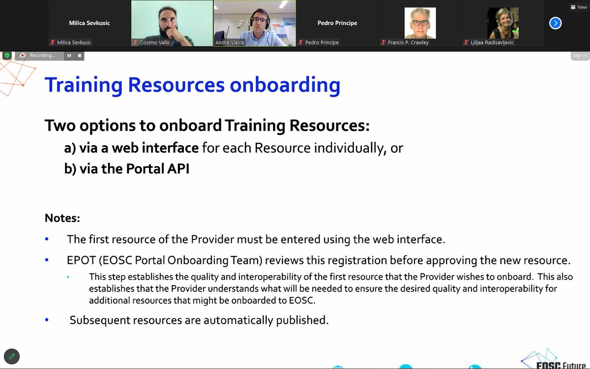 lessormore4's tweet photo. #HappeningNow  @andremvieira explains how to onboard #TrainingResources to the #EOSCMarketplace @EOSCFuture #EOSCKnowledgeHub #EOSC https://t.co/FqtKxWSYwt