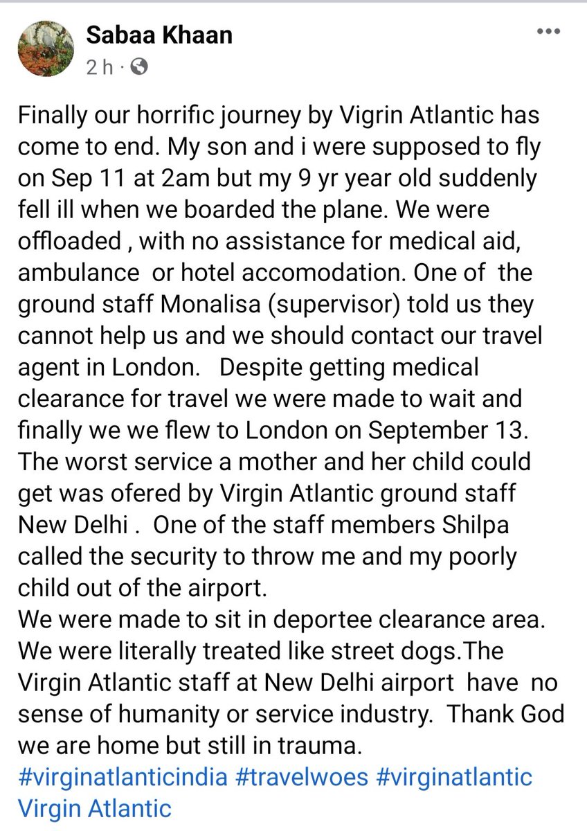 Glad we are home but still traumatised cause of the inhumane behaviour of Virgin Atlantic ground staff at Indra Ghandi International Airport New Delhi. @VirginAtlantic @Richard