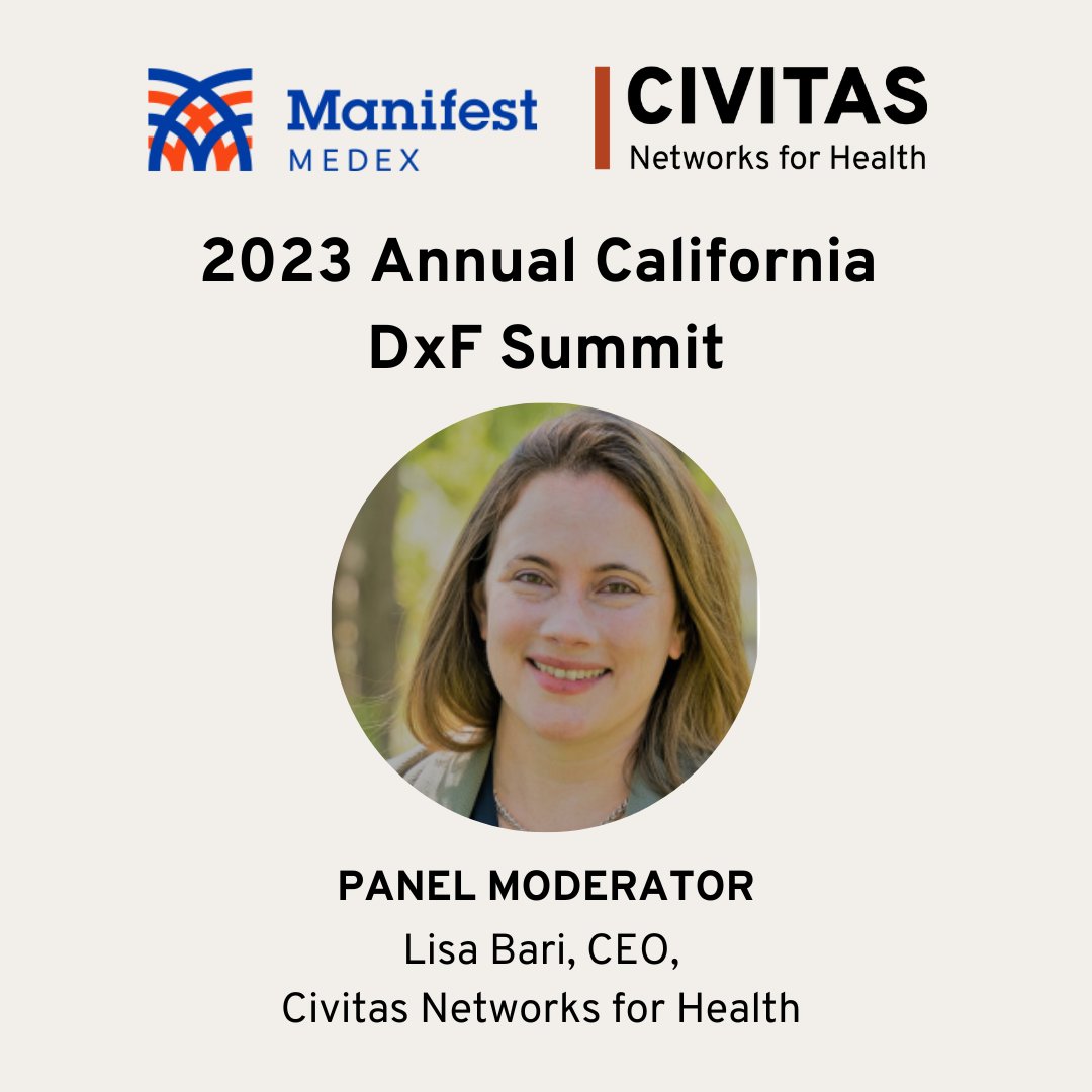 civitas4health's tweet image. In partnership w/ @ManifestMedEx, @lisabari will attend the upcoming 2023 Annual California DxF Summit, where she&apos;ll moderate a panel on the vision for expanding #healthdataexchange nationally and in #California. Find the full agenda linked here. manifestmedex.org/wp-content/upl…