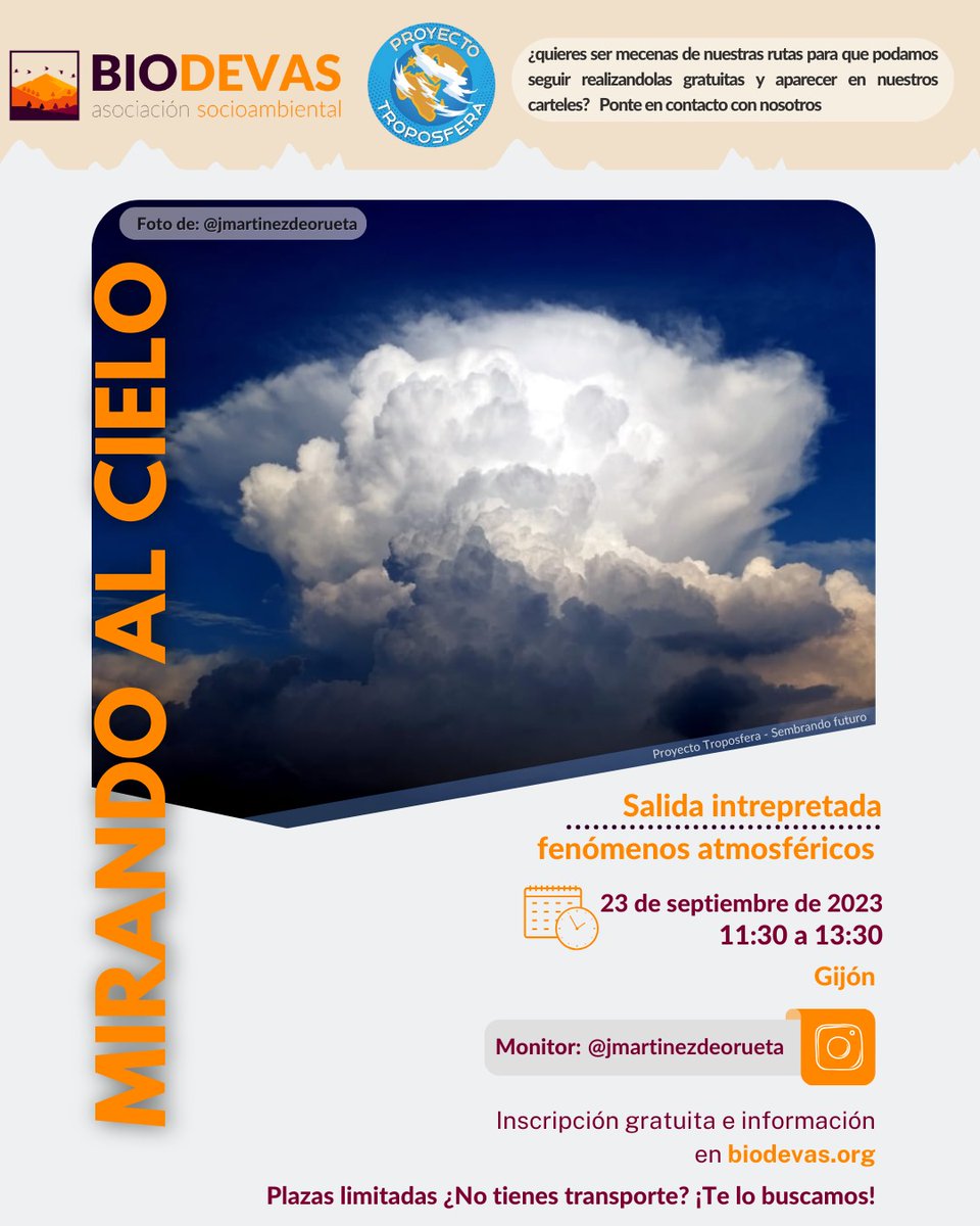 biodevas's tweet photo. Llega la primera actividad del proyecto troposfera de la mano de @javioru 

Toda la información e inscripciones gratuitas aquí 👇 
https://t.co/qXQ0KBUR9R

#biodevas #Asturies #asturias #gijon #laprovidencia #proyectotroposfera #nubes #meteorologia #educacionambiental https://t.co/w8nTJBeGdE