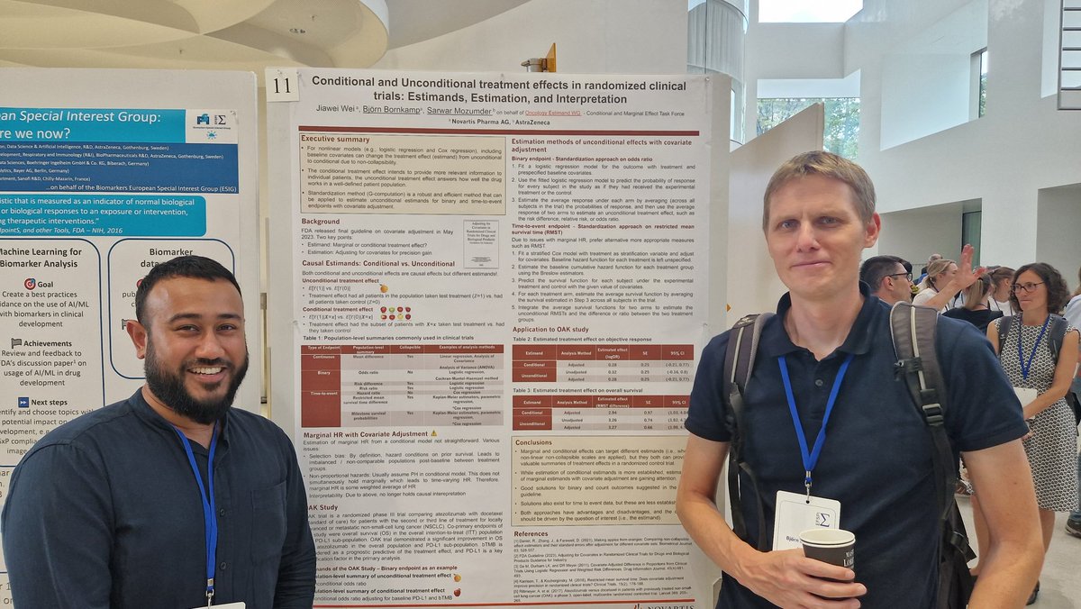 Was great to present this poster yday with Bjorn Bornkamp on behalf of the Marginal Vs Conditional Estimands TF under the Oncology Estimands WG at #EFSPI Regulatory Workshop. A change from the usual stats confs!