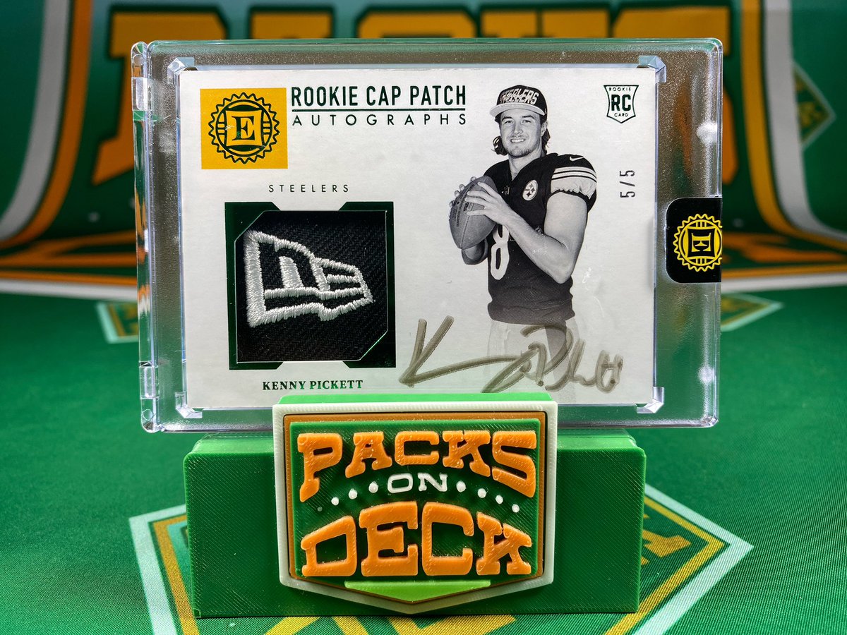 PacksOnDeck's tweet photo. BANGER!!! 🚨😱🔥 Kenny Pickett Encased RPA 5/5 🥵 #thehobby #sportscards #liverips #boxbreaks #steelerscards #kennypickett https://t.co/xHQCWIMCuA