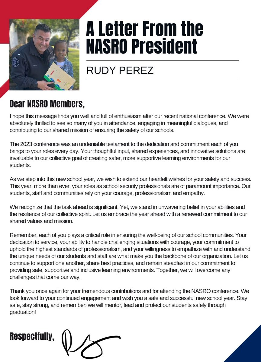 A letter from NASRO's President as we kick off the fall season: