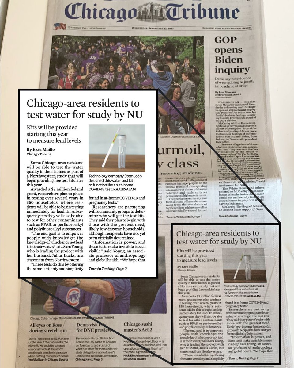 Not mad to see that the story about our #athome #water #tests made it to the front page of the <a href="/chicagotribune/">Chicago Tribune</a> yesterday!  #waterinsecurity <a href="/NSF/">U.S. National Science Foundation</a> <a href="/NUWaterCenter/">Northwestern Center for Water Research</a> <a href="/TomFWater/">Tom Freyberg 🌊</a> <a href="/will_sarni/">WillSarni</a> <a href="/BuffettInst/">Roberta Buffett Institute for Global Affairs</a> <a href="/E2HD_NU/">E2HD</a> <a href="/WeinbergCollege/">Weinberg College at Northwestern</a> <a href="/NorthwesternEng/">Northwestern Engineering</a>