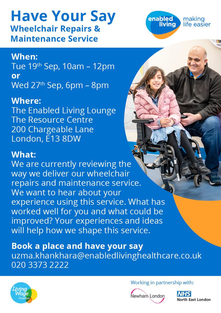 Join us next week!💙🧡

We’ve been working with people who draw on our services since the beginning of the year, designing our services as part of our #CoProduction partnership.

We're making changes to the #wheelchair repairs and maintenance service and want YOUR input.