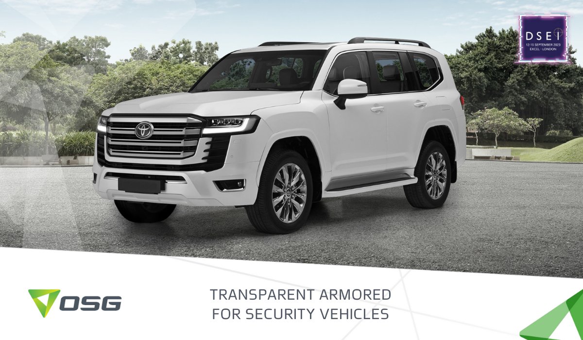 Join #TeamOSG at #DSEI23, Booth H1-220, to see our seamlessly integrated #transparent_protection for armored SUVs like TLC-300. Our advanced glass-forming blends design, ballistic protection, durability & lifespan. #TransparentArmor #TLC300 #DSEI_event.