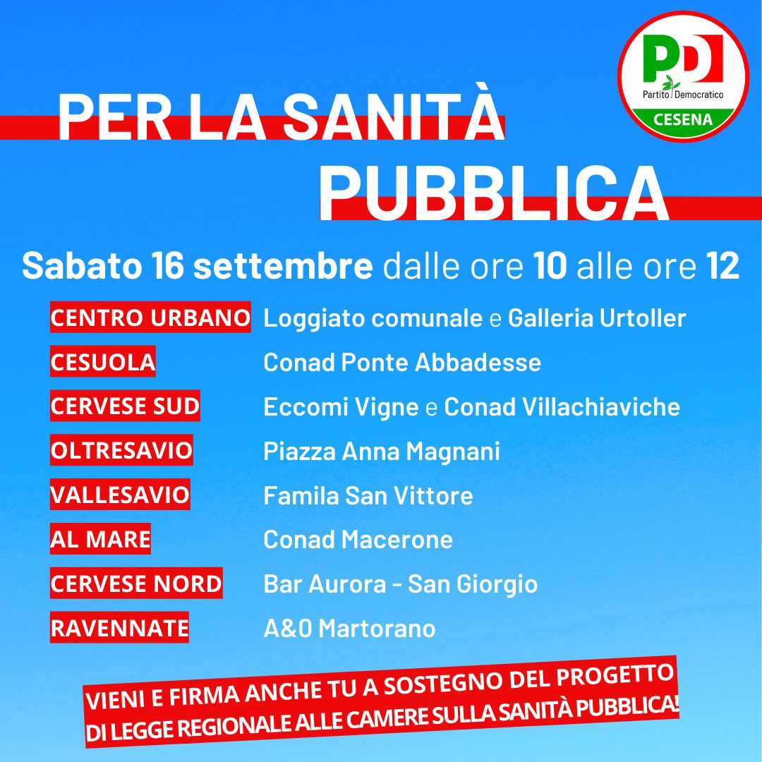 PdCesena's tweet photo. Ci vediamo sabato qui, a #Cesena!

In difesa della #sanitàpubblica 💪 https://t.co/OCNkchsemB