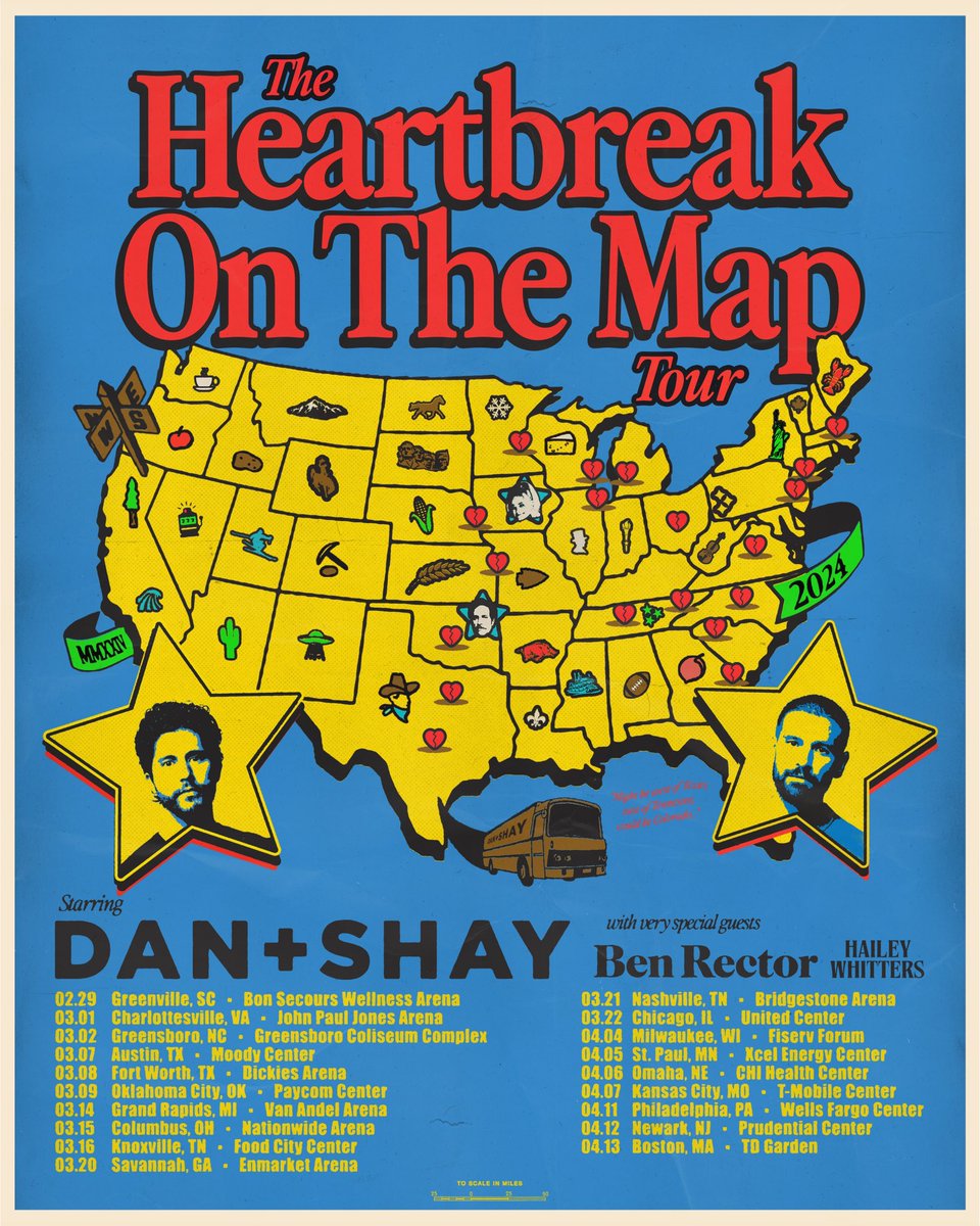 So excited to announce THE HEARTBREAK ON THE MAP TOUR with special guests @benrector + @haileywhitters! Pre-sale begins Tuesday September 19th at 10 AM local time and official on-sale begins Friday September 22nd. 💔🗺️ Get your early ticket access code: danandshay.com/tour