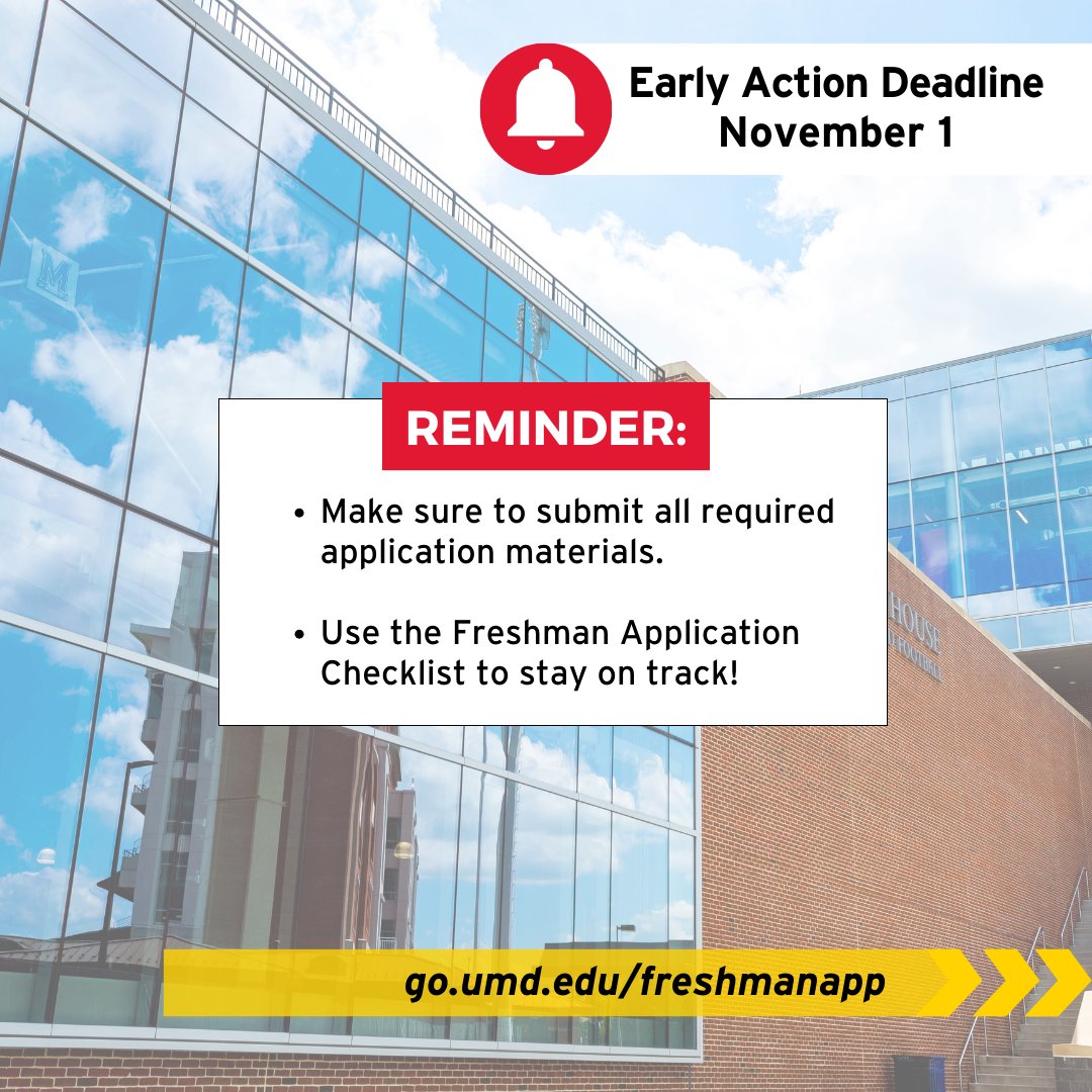 ApplyMaryland's tweet photo. 🤔 Wondering if you have submitted all of the required materials? Take a look at our Application Checklist to double check before the Nov 1 deadline! #BeATerp https://t.co/DaWdRGWtiT https://t.co/ueLQAG3KIx