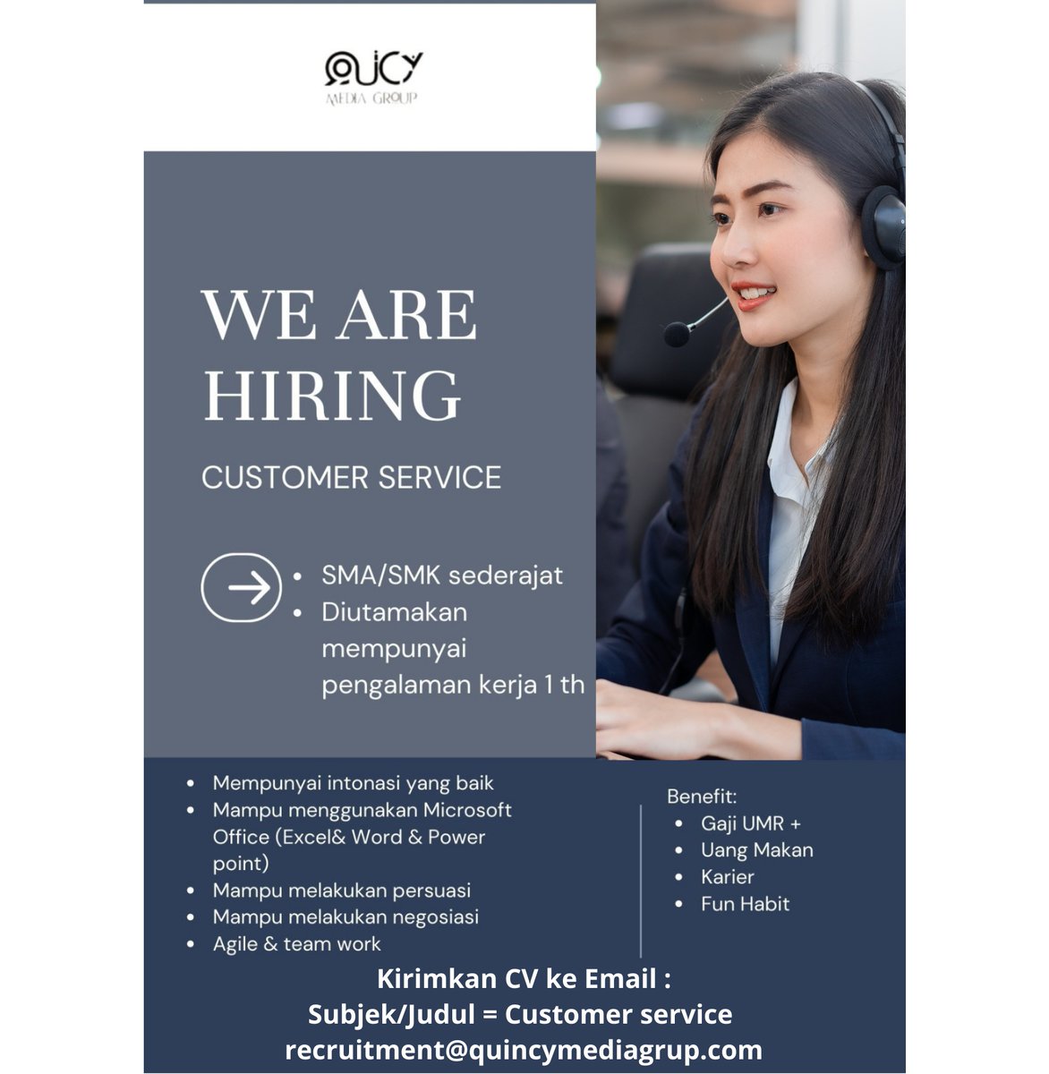 loker_tegal's tweet photo. WE ARE HIRING

CUSTOMER SERVICE https://t.co/KBoIa8Nfpz