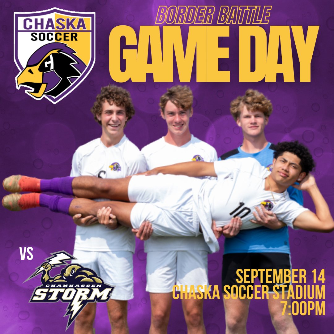 It's Rivalry Night!! 🙌 Come cheer on the boys as they play Chanhassen👎👿. Fill the stands and 📢📢Be Loud!!  📢📢
#SOARHAWKS #RISKEVERYTHING #shokunin

JV- 5:30pm @ CMSW Field B
V- 7:00pm @ CMSW Soccer Stadium
B Squad - 5:30pm Friday @ CMSW Soccer Stadium

📺ChaskaHawksLive