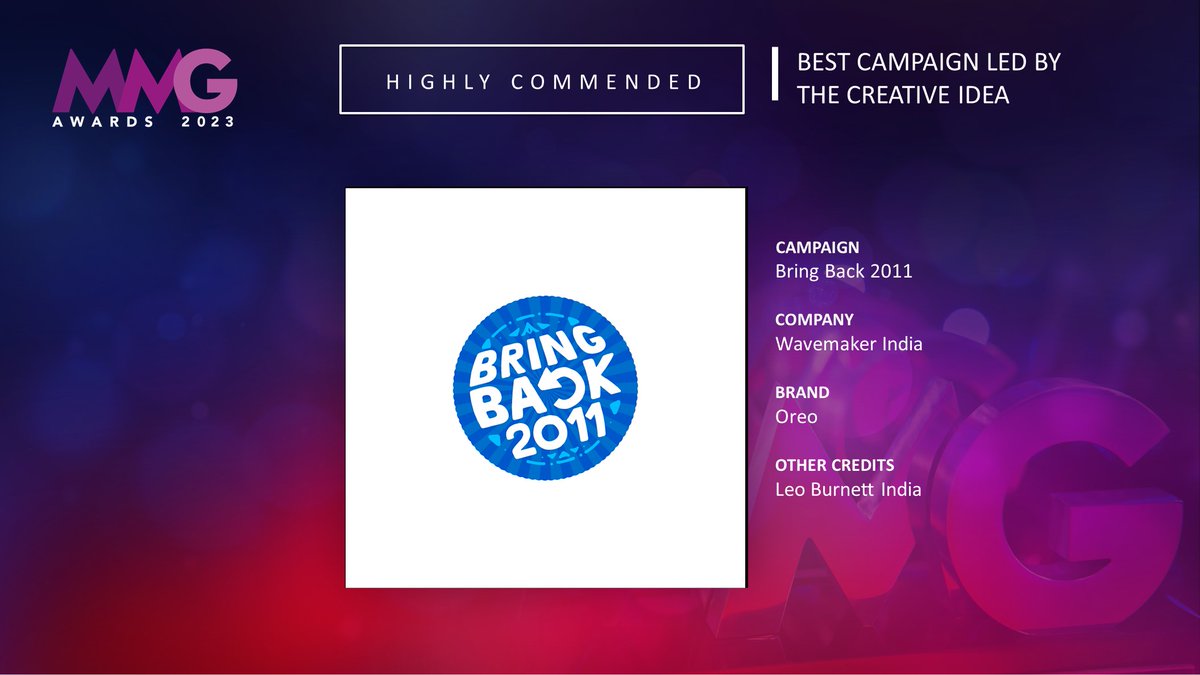 Highly Commended for Best Campaign led by the Creative Idea goes to @WavemakerIndia for Bring Back 2011 #MMG23