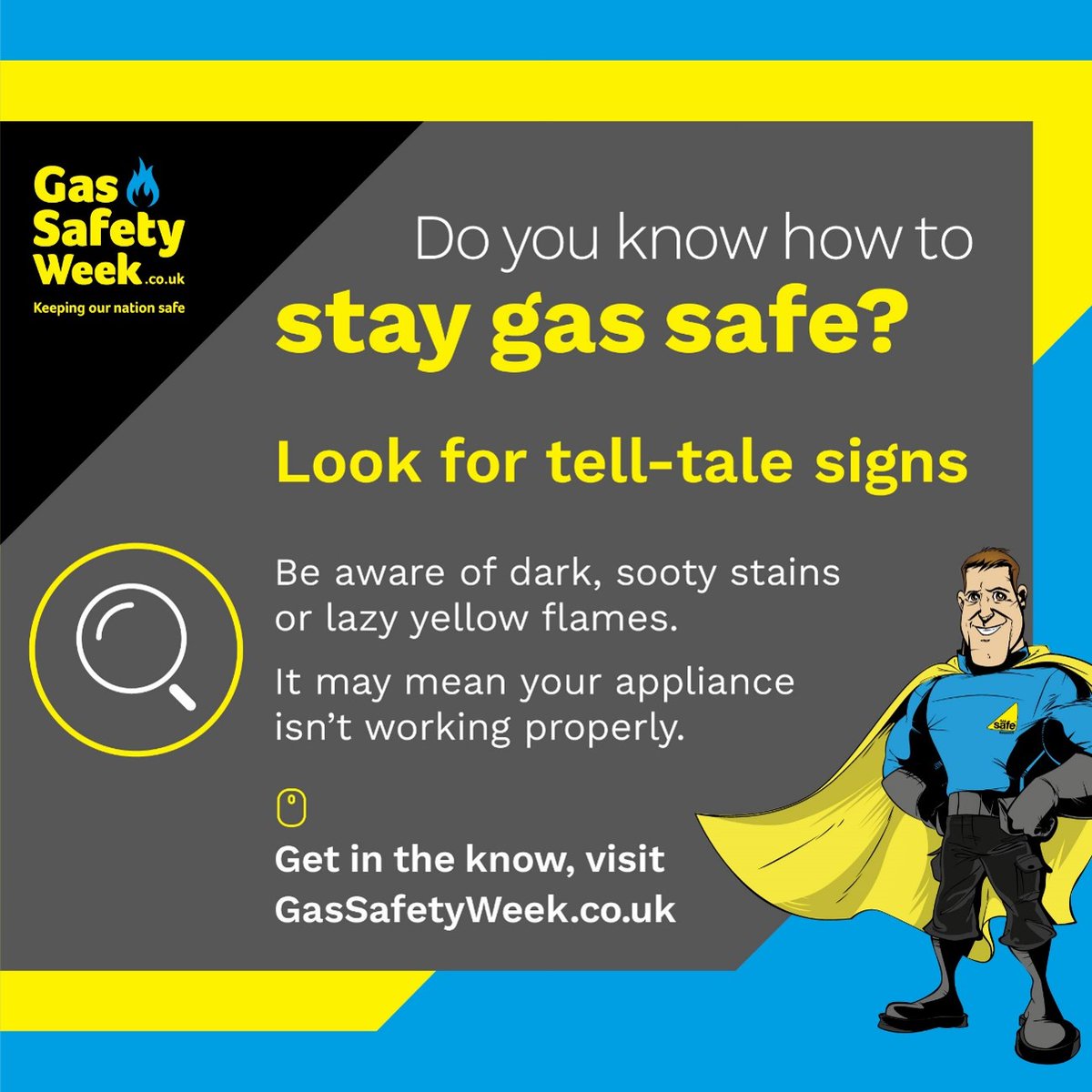 Make sure that no air vents or chimneys are blocked. Look for signs of unsafe gas appliances, such as a lazy yellow flame, boiler errors, and uncommon noises. Look out for one another and find out more on our website: wolverhamptonhomes.org.uk/gsw23/ #GSW23 #GasSafetyWeek