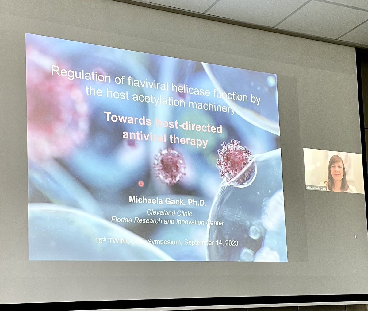 Olivia Luise Gern (@olivialuisegern) on Twitter photo Michaela Gack from <a href="/CCLRI/">Cleveland Clinic Lerner Research Institute</a> joins virtually from the US to share insights into the discovery of potential host-directed antivirals #Flavivirus #Zikavirus #WestNileVirus #DengueVirus #YellowFeverVirus #TC_Symp23 <a href="/TWINCOREtweets/">TWINCORE (inaktiv)</a> Michaela Gack from <a href="/CCLRI/">Cleveland Clinic Lerner Research Institute</a> joins virtually from the US to share insights into the discovery of potential host-directed antivirals #Flavivirus #Zikavirus #WestNileVirus #DengueVirus #YellowFeverVirus #TC_Symp23 <a href="/TWINCOREtweets/">TWINCORE (inaktiv)</a>