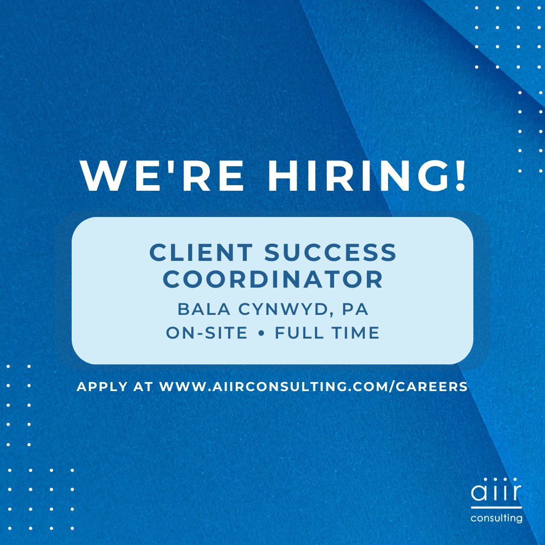 We are looking for a #ClientSuccessCoordinator to join our team!

In this role, you will support client projects and help ensure the successful delivery of our services. If this sounds like you or someone you know apply at hubs.ly/Q021dqc20.

#nowhiring #openposition