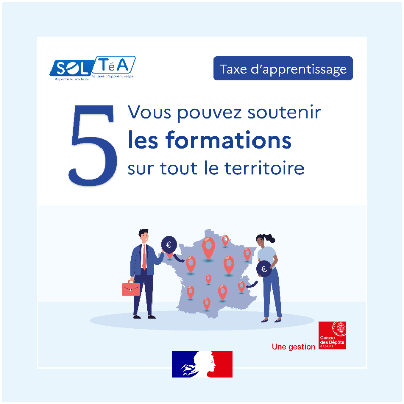 caissedesdepots's tweet photo. Employeurs, rendez-vous sur #SOLTéA pour répartir le solde de la taxe d'apprentissage !👍

Avec le nouveau service de répartition du solde de la taxe d'#apprentissage, c’est simple ! Découvrez les 5 bonnes raisons de soutenir les établissements de votre choix avant le 5 octobre👇