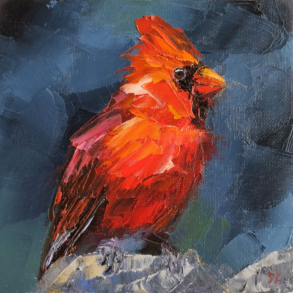 Hi there! I'm absolutely obsessed with palette knives, and every so often, I let them dance across the canvas to craft a piece like this vibrant #CardinalBird. Have you explored the magic of palette knives in your art?⁠
⁠
khortview.etsy.com/listing/106927…
