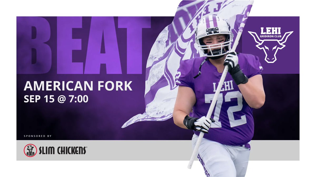 Let's go Lehi! BEAT American Fork 7:00 pm September, 15th! The game is being played at American Fork High School. It will be streamed at stream.lehifootball.com. @lehifootball @LehiAthletics @OfficialLehi